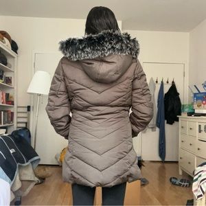 Deadstock brown puffer coat with detachable fleece lined hood